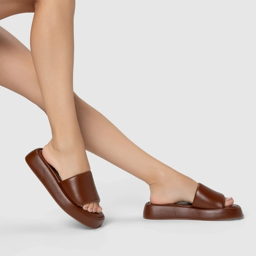 Rasteira Papete Slide Couro Marrom Walnut