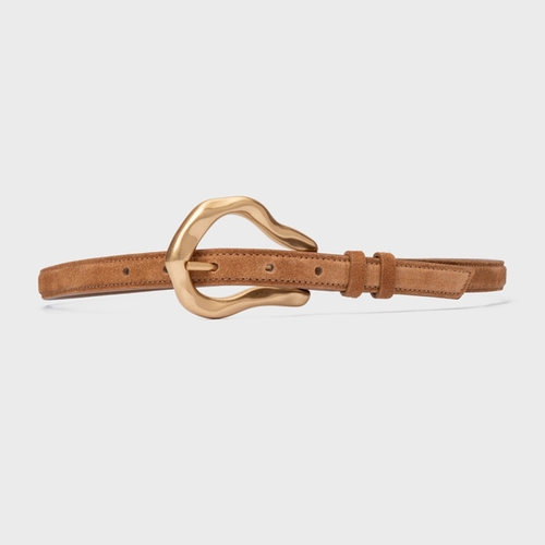Cinto Organic Fino Couro Suede Marrom Saddle