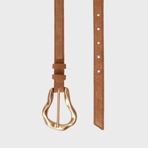Cinto Organic Fino Couro Suede Marrom Saddle