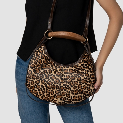 Bolsa Greta Média Pelo Animal Print Almond