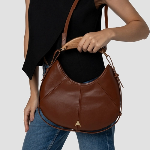 Bolsa Greta Média Couro Marrom Walnut