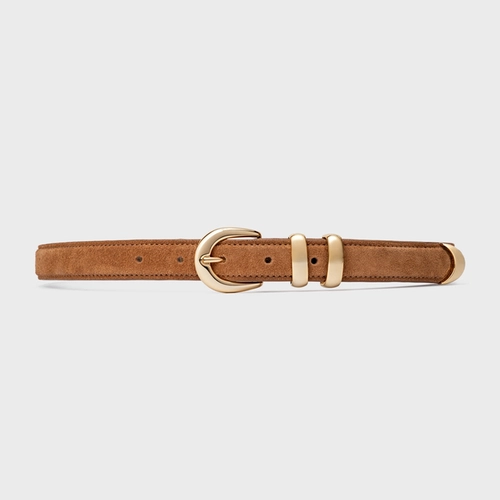 Cinto Classy Fino Couro Suede Marrom Saddle