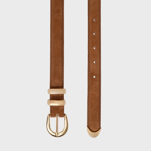 Cinto Classy Fino Couro Suede Marrom Saddle