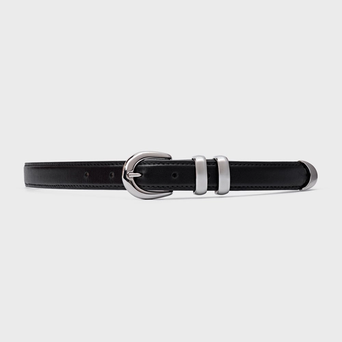 Cinto Classy Fino Prata Couro Preto