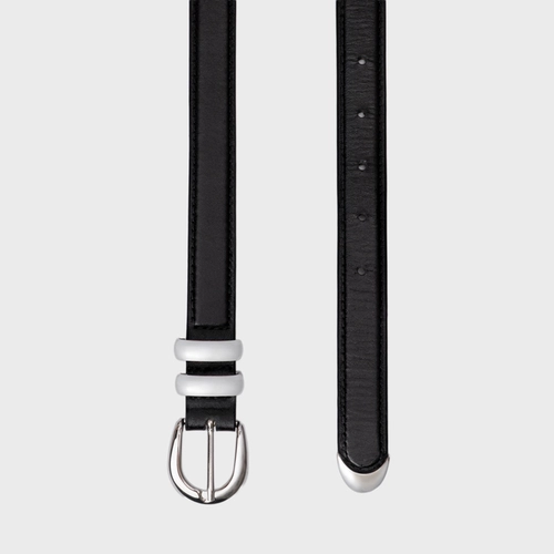 Cinto Classy Fino Prata Couro Preto