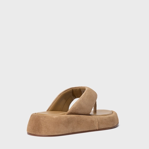 Rasteira Papete Thong Couro Suede Bege Almond
