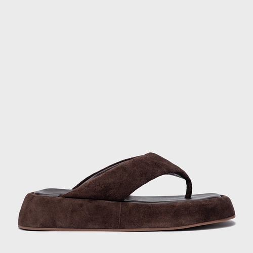 Rasteira Papete Thong Couro Suede Marrom Ganache