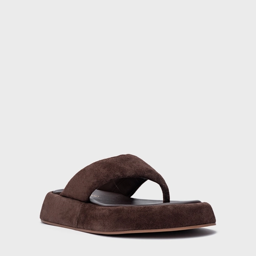 Rasteira Papete Thong Couro Suede Marrom Ganache