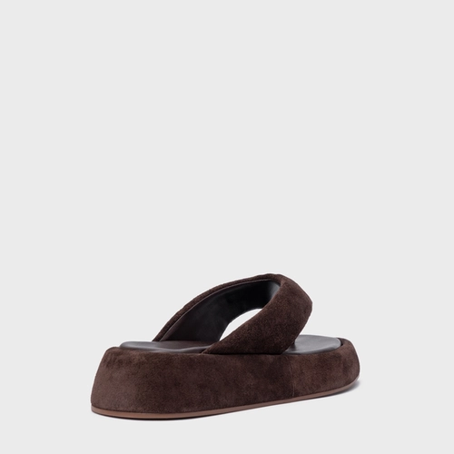 Rasteira Papete Thong Couro Suede Marrom Ganache