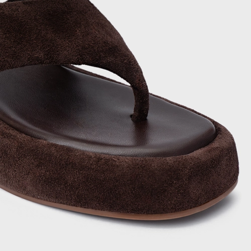 Rasteira Papete Thong Couro Suede Marrom Ganache
