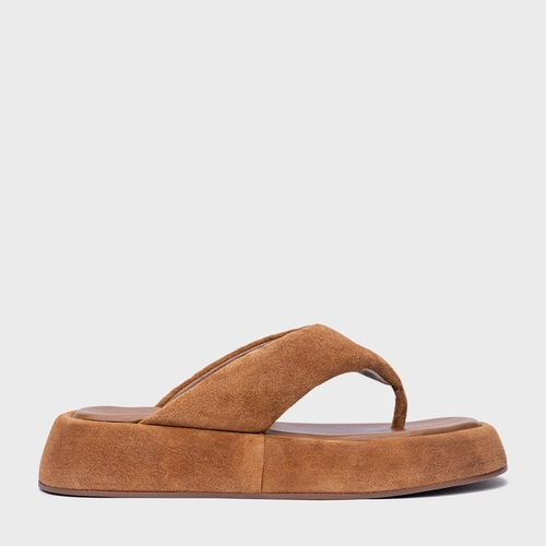 Rasteira Papete Thong Couro Suede Marrom Saddle