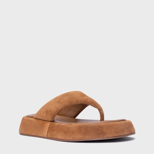 Rasteira Papete Thong Couro Suede Marrom Saddle