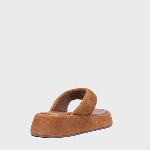 Rasteira Papete Thong Couro Suede Marrom Saddle