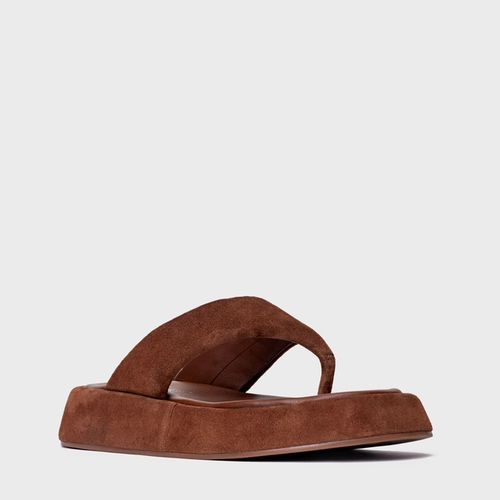 Rasteira Papete Thong Couro Suede Marrom Walnut