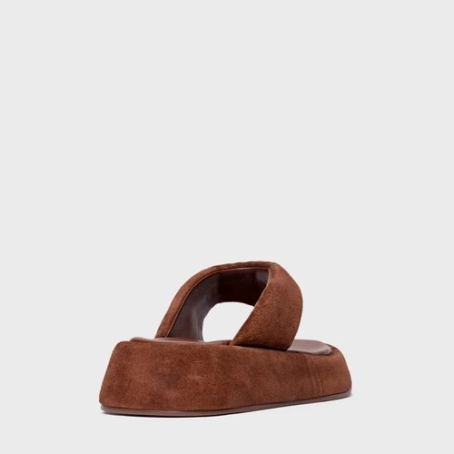 Rasteira Papete Thong Couro Suede Marrom Walnut