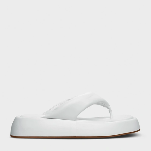 Rasteira Papete Thong Couro Branco Blanc