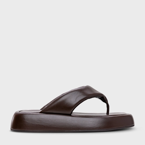 Rasteira Papete Thong Couro Marrom Ganache