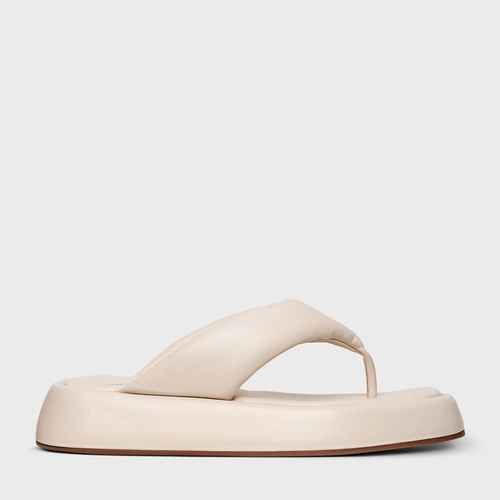 Rasteira Papete Thong Couro Off White Vanilla