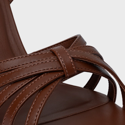 Sandália Lines Salto Bloco Alto Couro Marrom Walnut