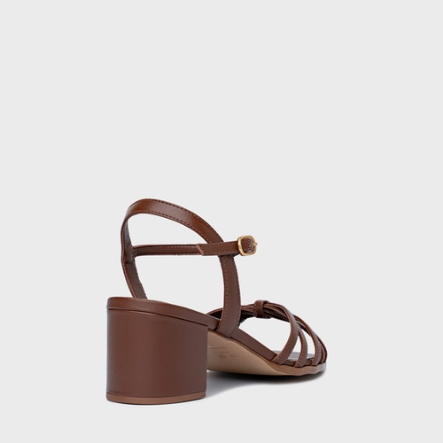 Sandália Lines Salto Bloco Couro Marrom Walnut
