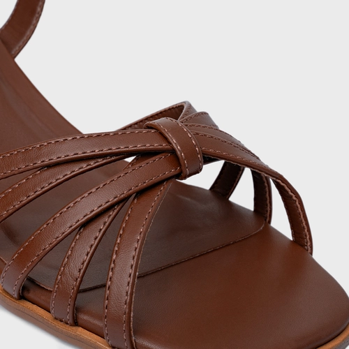 Sandália Lines Salto Bloco Couro Marrom Walnut