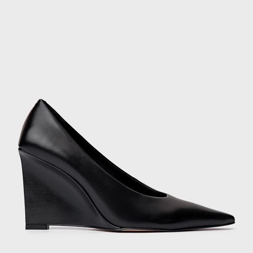 Scarpin Anabela Couro Preto