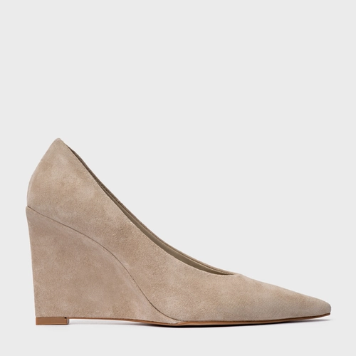 Scarpin Anabela Couro Suede Bege Oatmeal