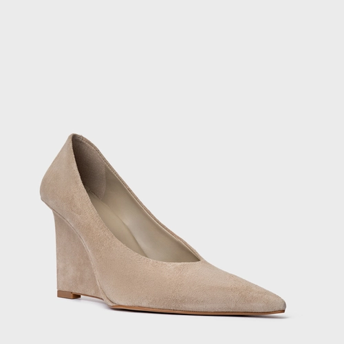 Scarpin Anabela Couro Suede Bege Oatmeal