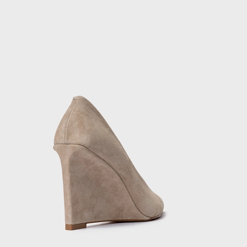 Scarpin Anabela Couro Suede Bege Oatmeal
