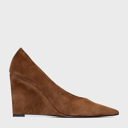 Scarpin Anabela Couro Suede Marrom Saddle