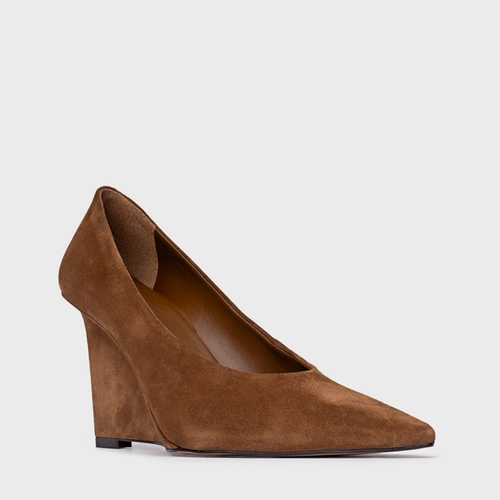Scarpin Anabela Couro Suede Marrom Saddle