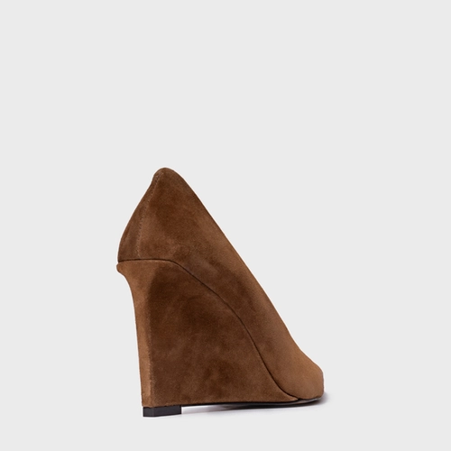 Scarpin Anabela Couro Suede Marrom Saddle