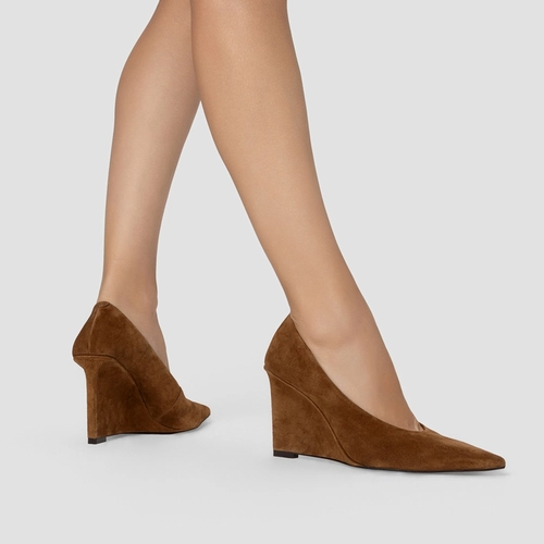 Scarpin Anabela Couro Suede Marrom Saddle