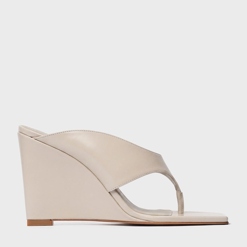 Open Mule Thong Anabela Couro Off White Vanilla
