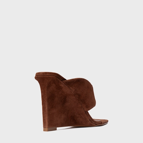 Open Mule Thong Anabela Couro Suede Marrom Walnut