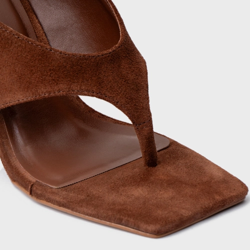 Open Mule Thong Anabela Couro Suede Marrom Walnut
