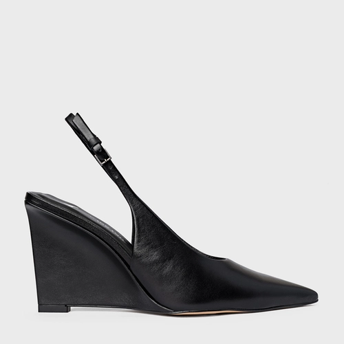 Scarpin Slingback Anabela Couro Preto