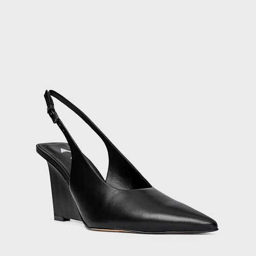 Scarpin Slingback Anabela Couro Preto