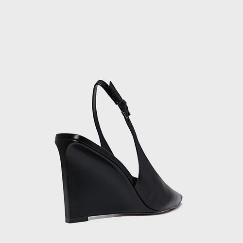 Scarpin Slingback Anabela Couro Preto