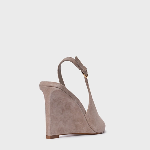 Scarpin Slingback Anabela Couro Suede Bege Oatmeal