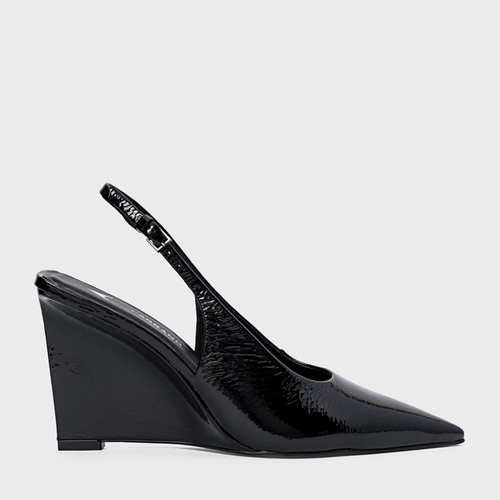 Scarpin Slingback Anabela Couro Verniz Preto