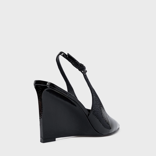 Scarpin Slingback Anabela Couro Verniz Preto