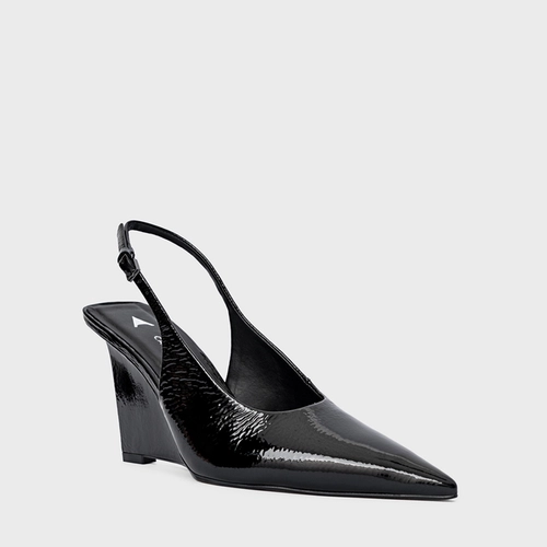 Scarpin Slingback Anabela Couro Verniz Preto