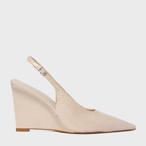 Scarpin Slingback Anabela Couro Verniz Off White Vanilla