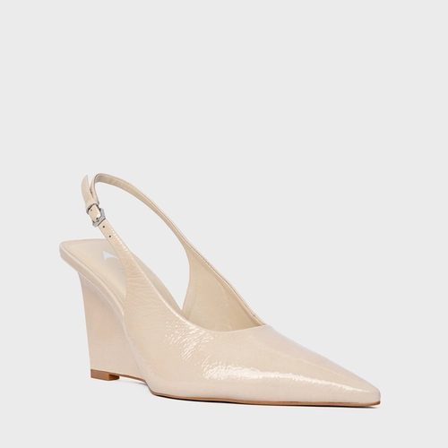 Scarpin Slingback Anabela Couro Verniz Off White Vanilla