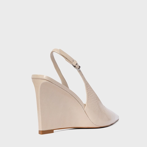Scarpin Slingback Anabela Couro Verniz Off White Vanilla