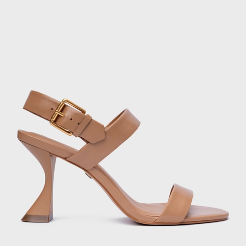 Sandália Essential Salto Sculpt Couro Marrom Cookie
