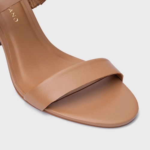 Sandália Essential Salto Sculpt Couro Marrom Cookie