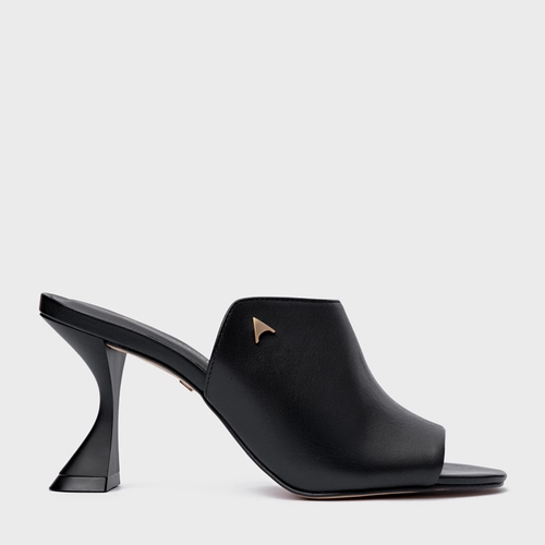 Open Mule Icon Salto Sculpt Couro Preto