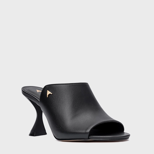 Open Mule Icon Salto Sculpt Couro Preto